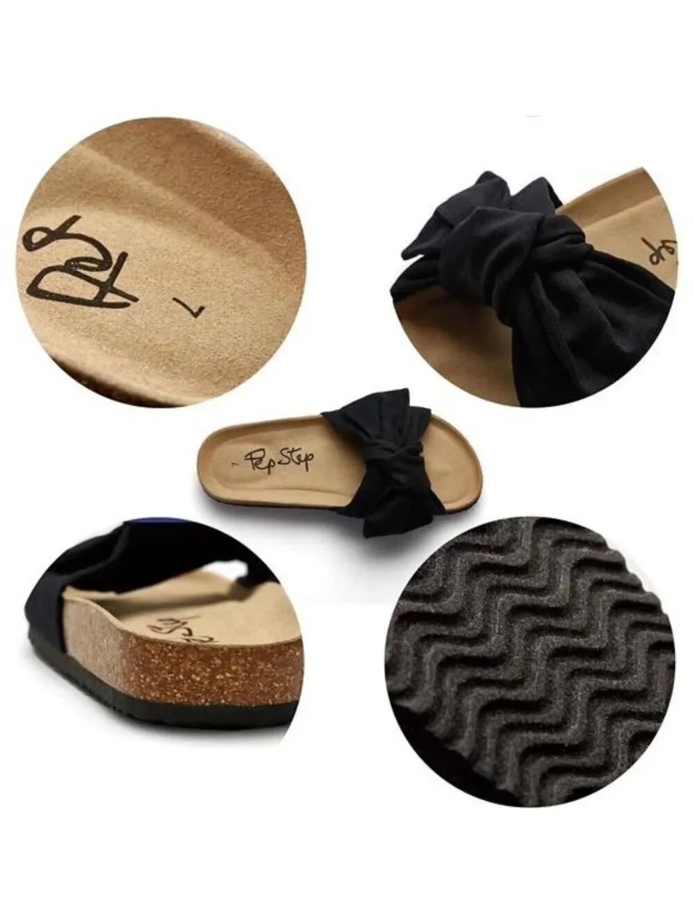 Women Slide Sandals with Bow Slip On Flat Summer Cork Footbed Comfy Shoes